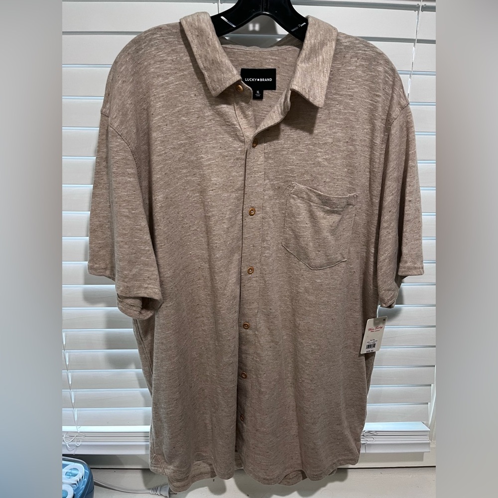 Lucky Brand Men's Linen Button Up Shirt - XL, Tan